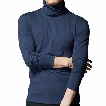 Водолазка с длинным рукавом, внутренняя часть, тонкий хлопок, высокий ворот [Unibays] Мужская футболка (2XL, темно-синий) тёмно-синий