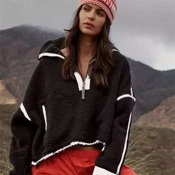 Водолазка с полумолнией, женский пуловер, однотонный повседневный вязаный свитер, тонкие модные топы L чёрный