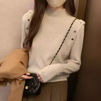 Водолазка с воротником-стойкой, правое плечо, однотонная европейская рубашка, новый осенний высококачественный трикотажный топ в западном стиле с длинными рукавами для женщин S