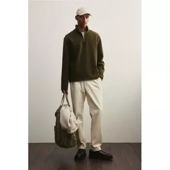 Водолазка с застежкой-молнией HM Regular Fit, темно-зеленый XS