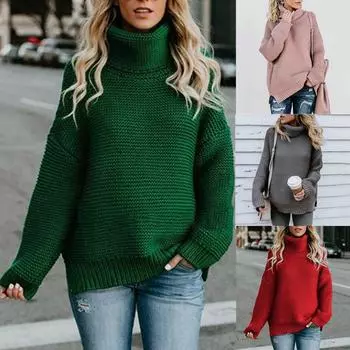 Водолазка свитер женский свободного покроя однотонный повседневный толстый длинный рукав женские топы зимняя одежда вязаный свитер S чёрный