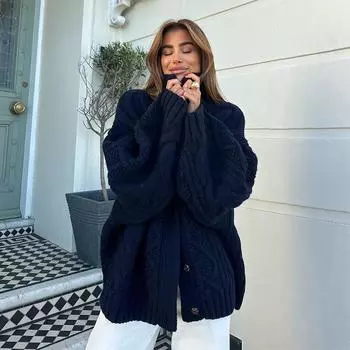 Водолазка свитер женский толстый теплый вязаный свитер с узором «Жареное тесто» вязаный пуловер модный британский стиль однотонный трикотаж весна и осень S темно-синий