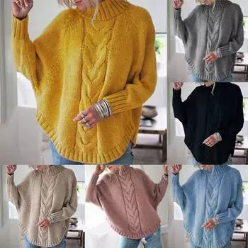 Водолазка вязаное пальто теплое уличное женское свитер с крыльями летучей мыши накидка кардиган топ S хаки