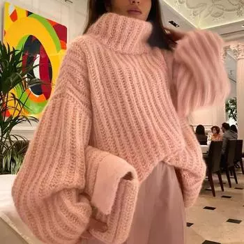 Водолазка, вязаные свитера, женские осенне-зимние теплые пушистые свитера большого размера, женские пуловеры с длинными рукавами, женские топы One Size белый