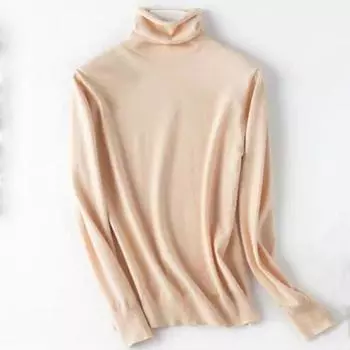 Водолазка вязаный свитер женский осень и зима универсальный однотонный пуловер леди тонкий базовый простой топ S белый