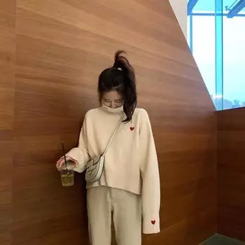 Водолазка вязаный свитер женский с принтом винтажный повседневный оверсайз Kawaii милый свободный зимний теплый красный пуловер S белый