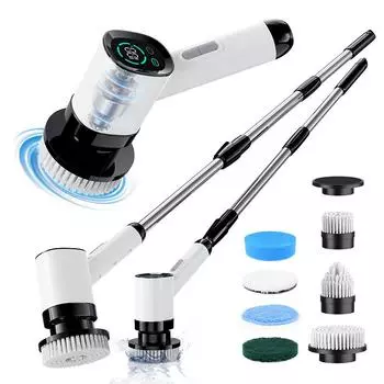 Водонепроницаемая электрическая щетка для чистки ванной комнаты, скруббер для душа с длинной ручкой и 2 скоростями, 7 сменными головками