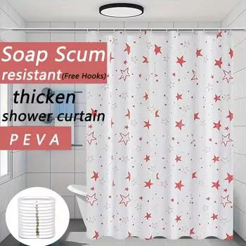 Водонепроницаемая антиплесневая занавеска для душа в виде красной и белой звезды для ванной комнаты для общественной ванной комнаты Pack of 1