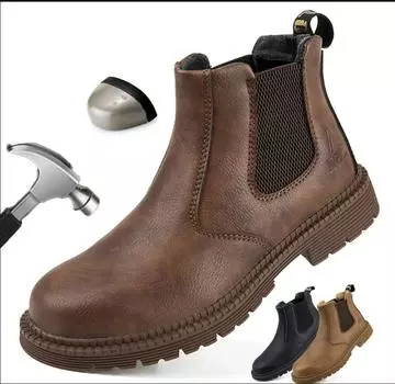 Водонепроницаемая безопасная рабочая обувь для мужчин, кожаные ботинки со стальной головкой, мужская обувь, неразрушимая строительная рабочая обувь коричневого цвета 40 хаки