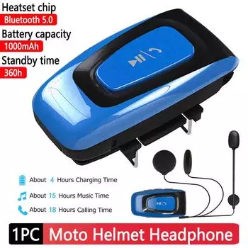 Водонепроницаемая Bluetooth-гарнитура для мотоциклетного шлема, 1000 мАч, Bluetooth5.0, переговорное устройство, время работы в режиме ожидания 360 часов
