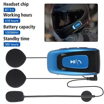 Водонепроницаемая Bluetooth-совместимая 5.0 Moto 1000MAH Мотоциклетная гарнитура для мотоциклистов с шумоподавлением, гарнитура для шлема мотоцикла, стереогарнитура Blue