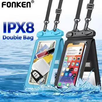 Водонепроницаемая двойная сумка Fonken с двойным крючком, сухая сумка для плавания, водонепроницаемая сумка для подводного плавания IPX8, чехол для телефона белый