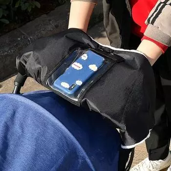 Водонепроницаемая флисовая муфта для рук с чехлом для телефона Перчатки для детской коляски Чехол для руки для детской коляски чёрный