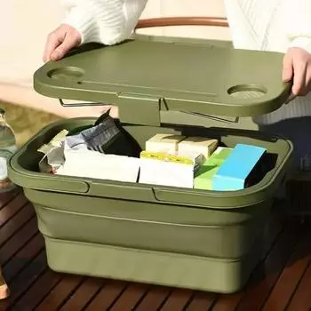 Водонепроницаемая корзина для кемпинга, складное хранилище для кемпинга на открытом воздухе со складным столиком с крышкой, большая вместительная корзина для пикника