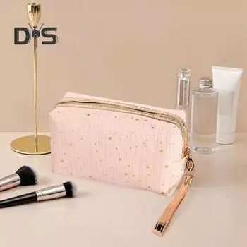 Водонепроницаемая косметичка для туалетных принадлежностей, косметичка с переносным ремнем для переноски, сумка на молнии с узором из золотых звезд для ежедневного использования в поездках и бизнесе чёрный