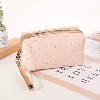 Водонепроницаемая косметичка для туалетных принадлежностей с переносным ремнем для переноски с узором в виде золотых звезд на молнии чёрный