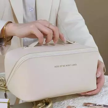 Водонепроницаемая косметичка из искусственной кожи с ручкой, портативная дорожная косметичка, большой вместительный многофункциональный органайзер для макияжа чёрный