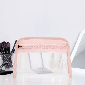Водонепроницаемая косметичка из ПВХ Прозрачная косметическая Прочная пыленепроницаемая Многоцелевая Легкая Большая розовый