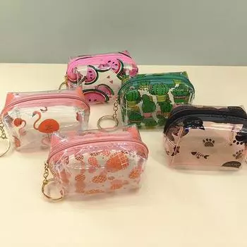 Водонепроницаемая косметичка из ПВХ с принтом, женская мультяшная мини-сумка для ключей, сумка для ручной клади оранжевый