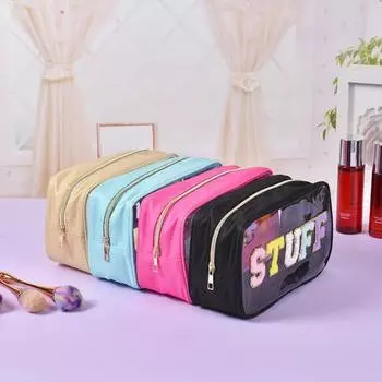 Водонепроницаемая косметичка из ПВХ с прозрачной, видимой модной застежкой-молнией и буквенным принтом, портативная прямоугольная косметичка для путешествий и использования в путешествиях чёрный