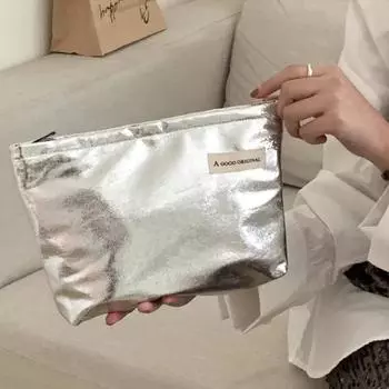 Водонепроницаемая косметичка, новый золотой, серебряный глянцевый клатч, косметичка, портативная сумка для туалетных принадлежностей, дорожный набор для макияжа, органайзер, сумка серебряный
