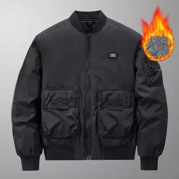 Водонепроницаемая куртка-бомбер для мужчин на осень и зиму, функциональная куртка с несколькими сумками для активного отдыха M чёрный