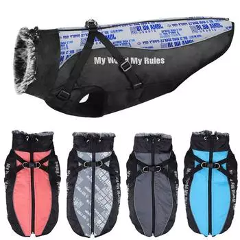 Водонепроницаемая куртка для больших собак, зимняя теплая одежда для домашних животных с меховым воротником, светоотражающая одежда для собак, одежда для французского бульдога, золотистого ретривера XL