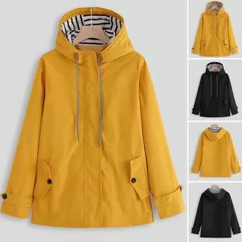 Водонепроницаемая куртка унисекс с капюшоном и длинным рукавом на молнии для мужчин и женщин, ветрозащитный плащ для пешего туризма, кемпинга, уличного пальто XXXL жёлтый