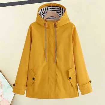 Водонепроницаемая куртка унисекс с капюшоном и длинным рукавом на молнии для мужчин и женщин, ветрозащитный плащ L жёлтый