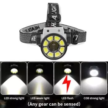 Водонепроницаемая лампа для рыбалки, светодиодный налобный фонарь, супер яркий, высокий люмен, двойной источник света, регулируемая перезаряжаемая фара на 45 градусов Sets