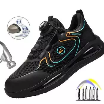 Водонепроницаемая мужская защитная обувь, кроссовки со стальным носком, устойчивые к проколам рабочие защитные ботинки с вращающейся пряжкой, мужская рабочая обувь на воздушной подушке 37 чёрный