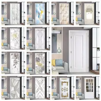 Водонепроницаемая наклейка на дверь из ПВХ, самоклеящиеся обои из белого дерева, ремонт дверей, декор для гостиной, спальни, плакат с кожурой и наклейкой MT-147