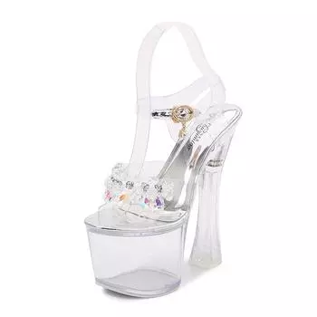 Водонепроницаемая нескользящая женская обувь на платформе со стеклянной дрелью, сексуальные женские сандалии на очень высоком каблуке с толстой подошвой LFD 34 серебряный