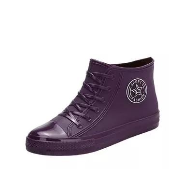 Водонепроницаемая обувь Женские непромокаемые ботинки Оптовые непромокаемые ботинки Студенческая нескользящая резиновая обувь Взрослые непромокаемые ботинки Короткие модные рабочие ботинки 35 фиолетовый