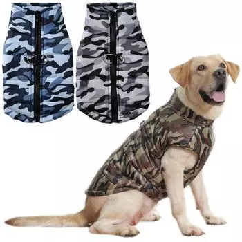 Водонепроницаемая одежда для больших собак, пальто, зимняя теплая куртка для собак с высоким воротником, камуфляжный принт, костюм лабродора, немецкая овчарка, одежда для домашних животных 5XL