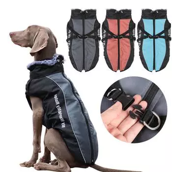 Водонепроницаемая одежда для собак Зимнее пальто для больших собак с шлейкой, меховой воротник, теплая одежда для домашних животных, куртка для собак, костюмы для лабрадоров и бульдогов XL