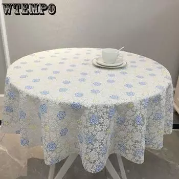 Водонепроницаемая пластиковая круглая скатерть, не требующая стирки, пасторальная скатерть для чайного стола, ПВХ, бытовая скатерть для обеденного стола 80cm синий