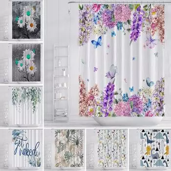 Водонепроницаемая полиэфирная ткань, занавеска для душа в ванной комнате, прозрачная панель, декор 1