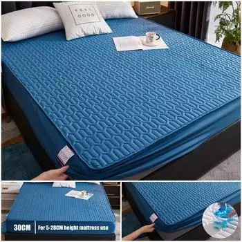 Водонепроницаемая простыня для детей, утепленная стеганая простыня, наматрасник, однотонная простыня с резинками, серо-синее покрывало 90x200x30cm A