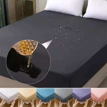 Водонепроницаемая простыня, сплошной цвет, наматрасник для кровати, защитный чехол для кровати, дышащая гладкая эластичная простыня на подкладке с глубоким карманом(Нет наволочки) 90x200cm Only a Sheet