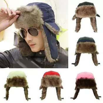 Водонепроницаемая шапка унисекс Lei Feng для пары, теплая шапка с флисовой подкладкой и ушами, однотонная толстая шапка с пряжкой темно-синий