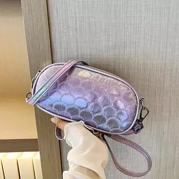 Водонепроницаемая сумка через плечо с красочным рисунком рыбьей чешуи 2024 года, весна-лето, корейская версия, иностранная газовая вышивка, модная, модная, для девушек, мобильная фиолетовый