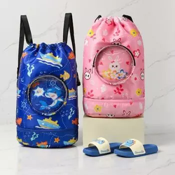 Водонепроницаемая сумка для плавания со шнурком, портативная спортивная сумка для фитнеса, детский рюкзак для плавания на открытом воздухе темно-синий