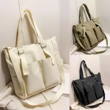 Водонепроницаемая сумка с двойными карманами, без подвески, водонепроницаемая сумка, парусиновая сумка большой вместимости, женская сумка через плечо, студенческая сумка в стиле Харадзюку, дневная сумка на одно плечо, большая сумка зелёный