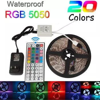 Водонепроницаемая светодиодная лента 5M RGB 5050 SMD 44 пульта дистанционного управления 12 В EU Power Полный комплект