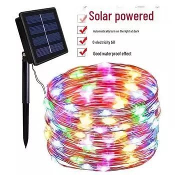 Водонепроницаемая светодиодная лента с медным проводом на солнечной батарее для декора сада и балкона Solar 8 Modes 5m 50 Lights теплый белый