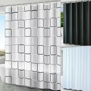 Водонепроницаемая тканевая занавеска для душа, утолщенная ткань PEVA, длинная занавеска для ванной с крючками для дома 80x180 чистый белый