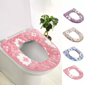 Водонепроницаемая универсальная большая подушка для сиденья унитаза из кораллового бархата с липкой пряжкой, чехол для сиденья унитаза, бытовая подушка для сиденья унитаза One Size синий