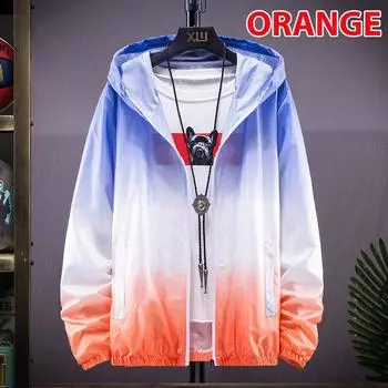 Водонепроницаемая ветровка унисекс с защитой от УФ-лучей, куртка на молнии, верхняя одежда с капюшоном, пальто(Размер:XXS-7XL) S оранжевый