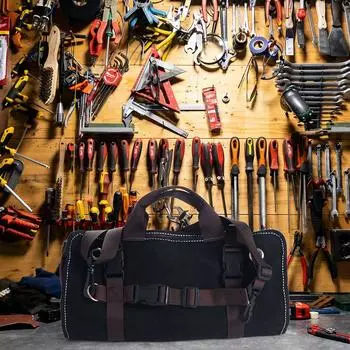 Водонепроницаемая вощеная холщовая сумка для инструментов, свернутая в рулон, прочная сумка для инструментов, 15 карманов, свернутая в рулон, мастерская чёрный